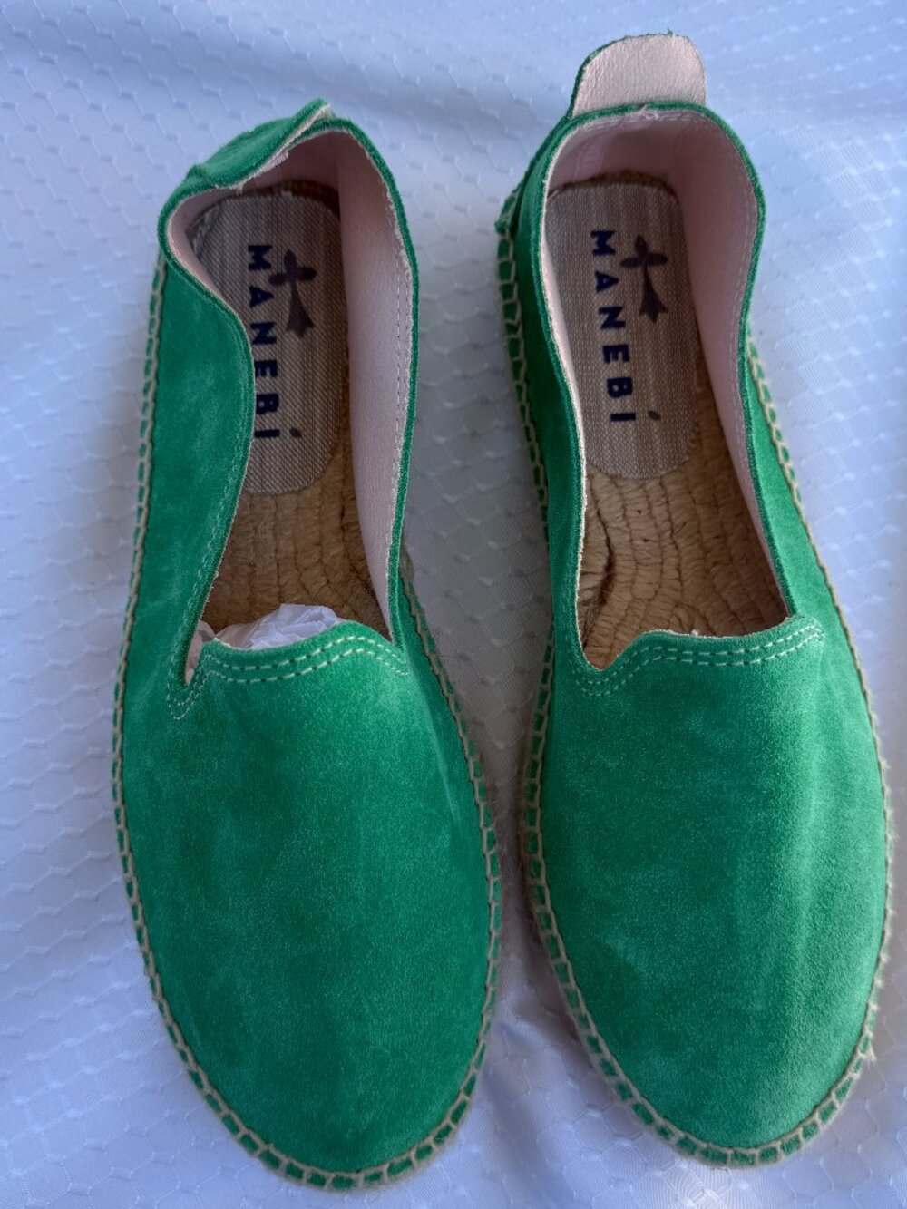 MANEBI‎ Suede Jute Double Sole Espadrilles Slip-On Shoe Emerald Green EU 39 US 9